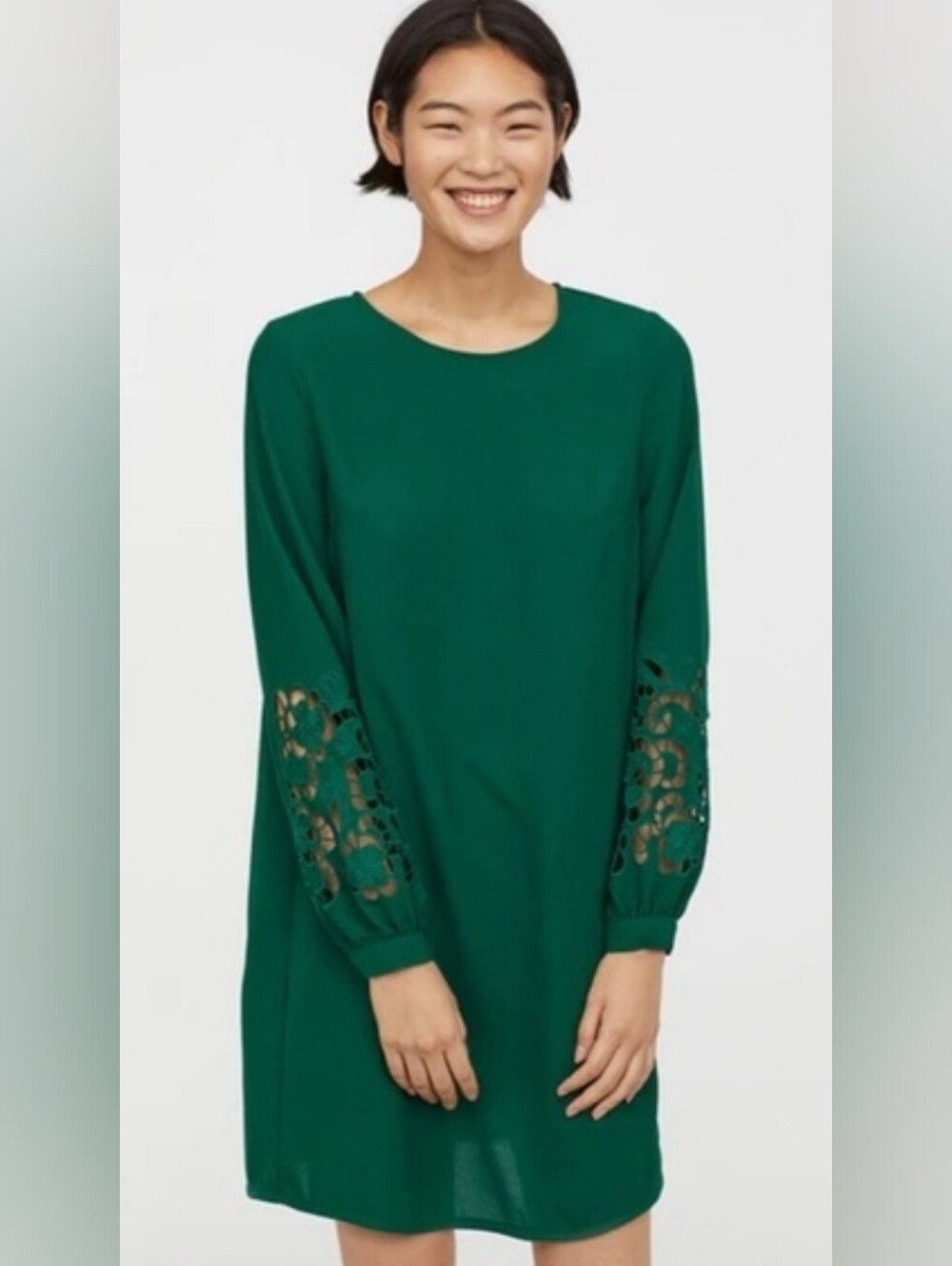 H&M Green Mini Dress With Lace Details Size 8
